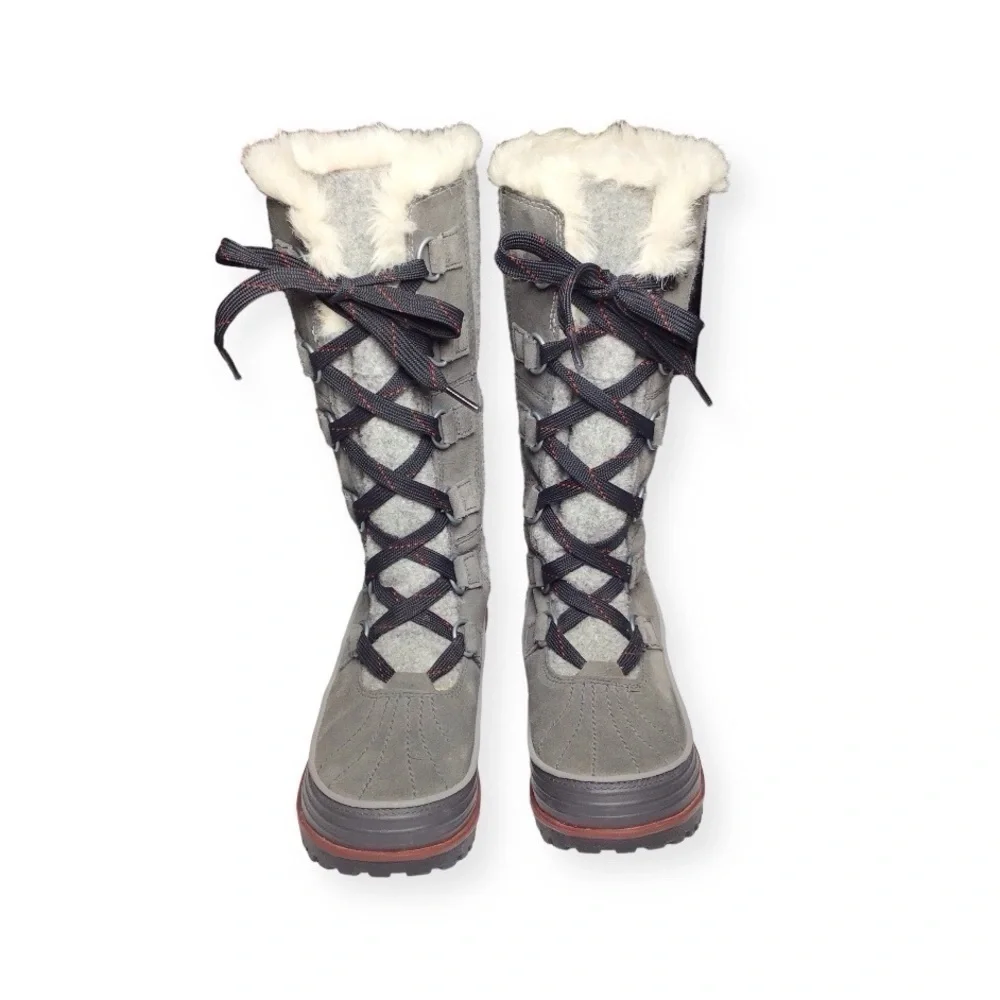 Sorel Tivoli High II Shearling Snow Boot NL2330-089 in Grey Suede Size 6.